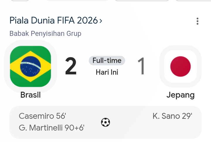 Brasil Bangkit! Comeback Dramatis Bungkam Jepang 2-1 Piala Dunia 2026