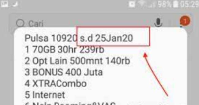 Sesaat kemudian, layar akan menampilkan informasi detail mengenai sisa pulsa di nomor XL beserta masa aktifnya