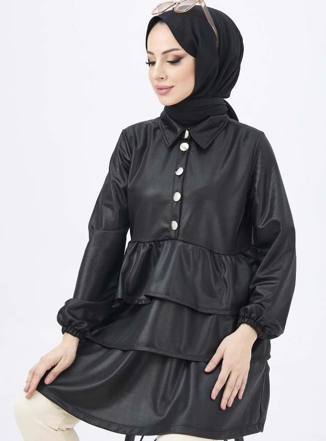Tunik Hitam Full Ruffle